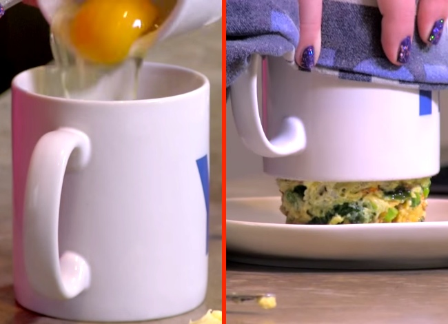 She Mixes An Egg With Bread In A Mug. 3 Minutes Later, She Has A Delicious Quiche Ready To Eat!