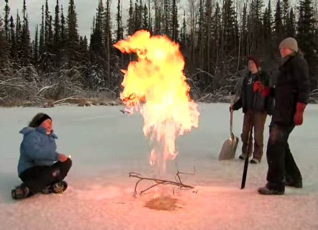 They Dig A Hole In A Frozen Lake, What Comes Out Lights Up On Fire