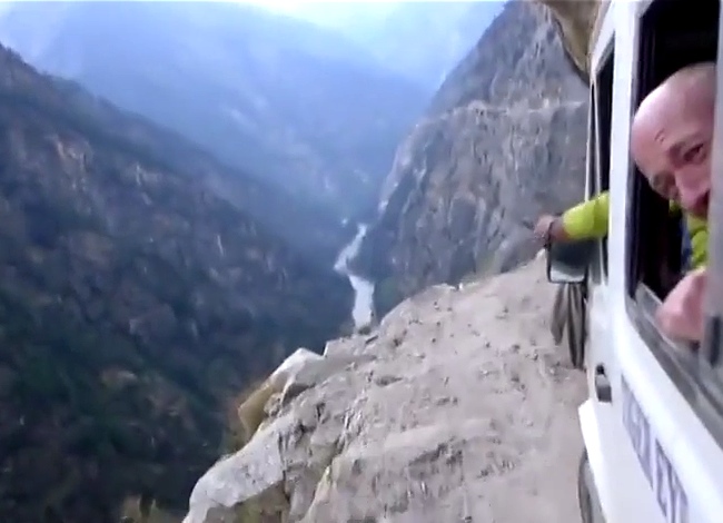 Insane Himalayas Bus Ride Gets Even Crazier When They Hit A Waterfall