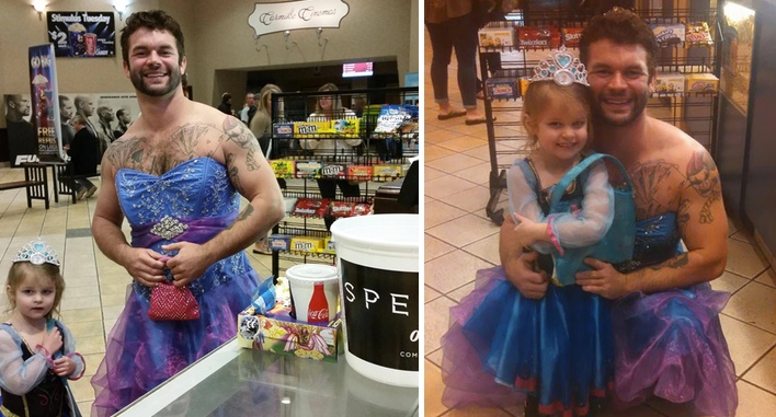 His Niece Was Embarrassed To Wear Her Princess Costume To The Movies, So He Did This.