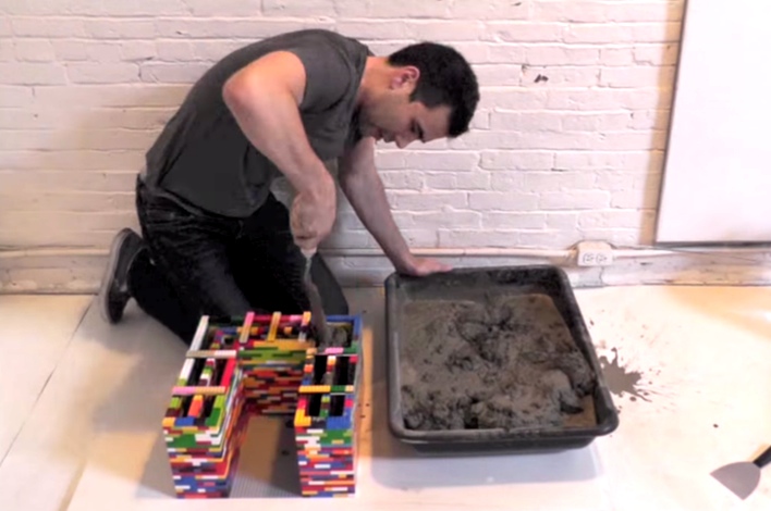 He Fills A Stack Of Legos With Concrete. The Reason Why Is Genius!