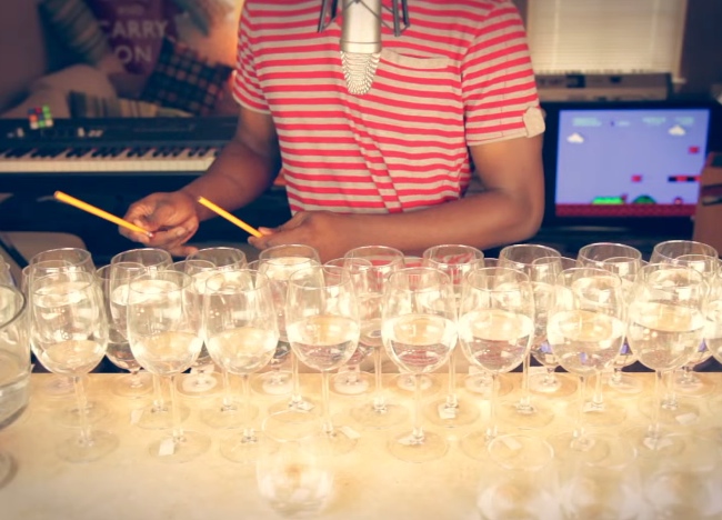 Super Mario Bros Theme Song Played On 48 Wine Glasses and A Frying Pan