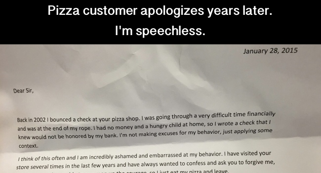 Pizza Customer Apologizes Years Later. I'm Speechless.