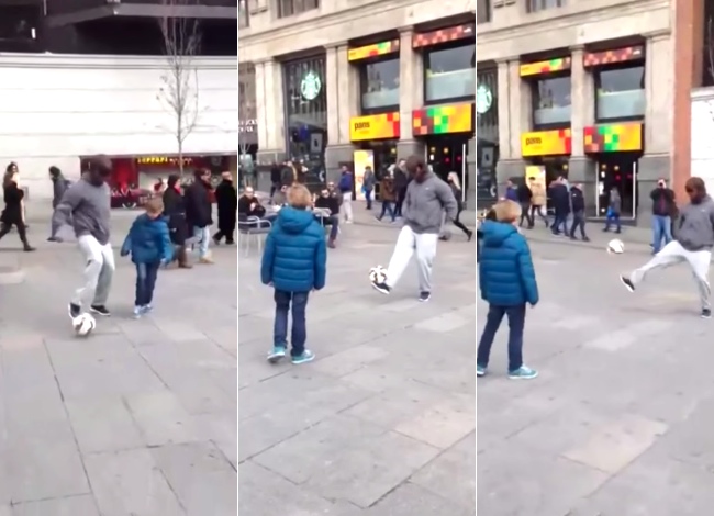 Kid Plays Soccer With Who He Thought Was A Stranger Until The Disguise Goes Off