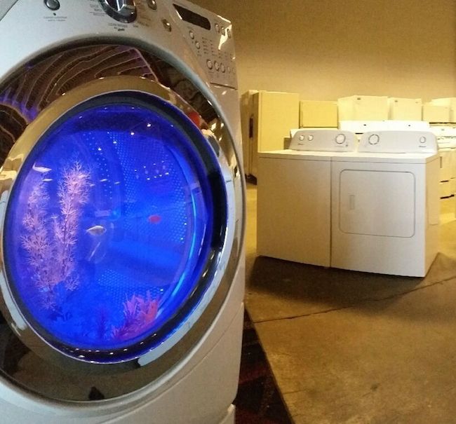 This Man Transforms An Old Washing Machine Into A Glowing Aquarium