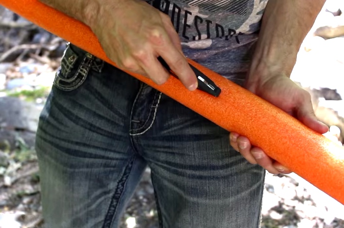 He Cuts A Pool Noodle Down The Side, Creates A Must Have For Camping