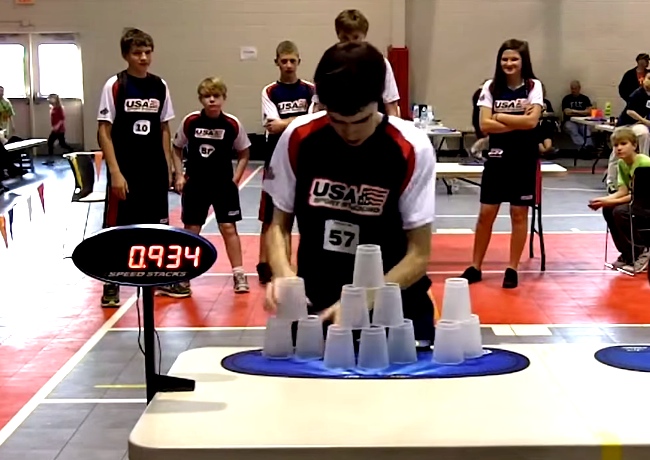 Kid Breaks The Cup Stacking World Record, His Friends Lose Their Minds