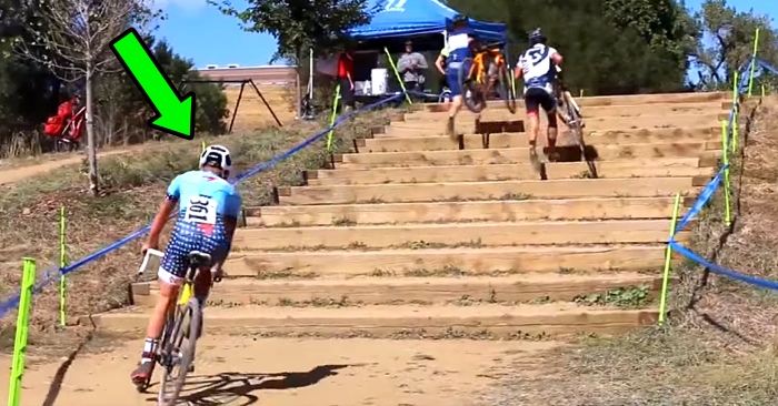 Cyclist Smoothly Rides His Bike Up Stairs In A Race 9725