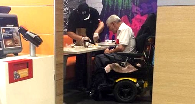 McDonald's Employee Helps Feed Quadriplegic Man