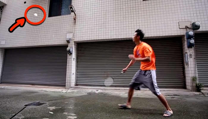 Man Plays Badminton Against Himself Using Storm Winds