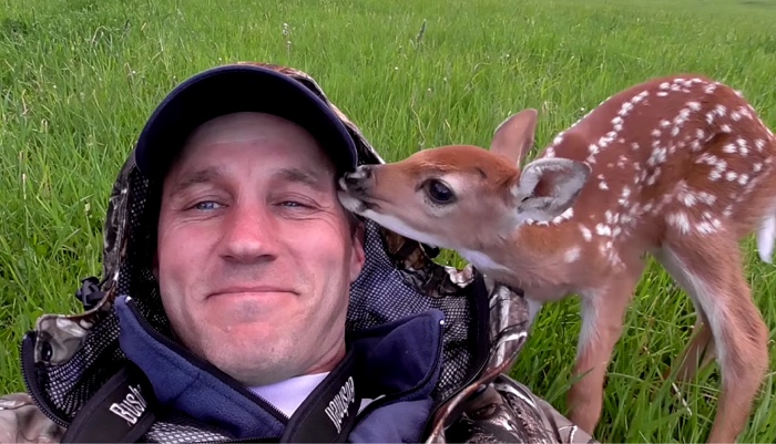 Man Rescues Injured Deer. When It's Time To Let Her Go, She Refuses To Leave Him.
