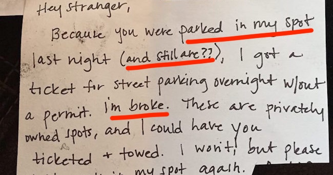 She Left A Note On A Parked Car, Then Things Take An Interesting Turn…
