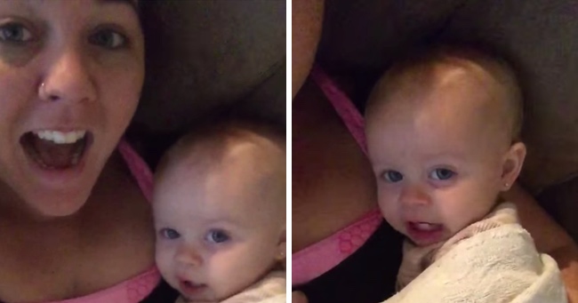 Mom Tells Baby Daughter “I Love You”, Baby Repeats It Back to Her in Hilarious Way