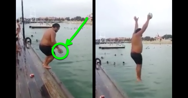He Holds A Ball And Jumps Into The Water. What The Ball Does Is Mind Blowing.