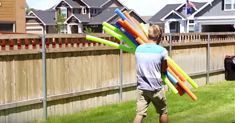 Dad Makes Full-Size Obstacle Course with Just Pool Noodles