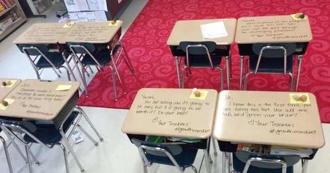 Teacher Leaves Personalized Messages on Her Students' Desks