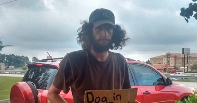 Homeless Man's Humbling Sign Cascades Into A Charity Drive For A Dog
