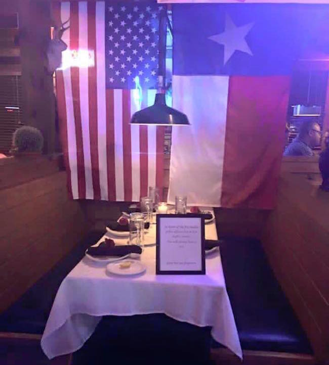 Restaurant Reserves Empty Booth In Memory Of Five Slain Police Officers