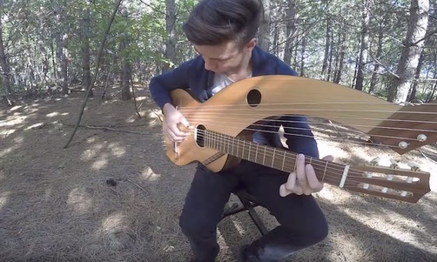 Man Plays Beautiful Rendition “The Sound of Silence” on 18 String Harp Guitar